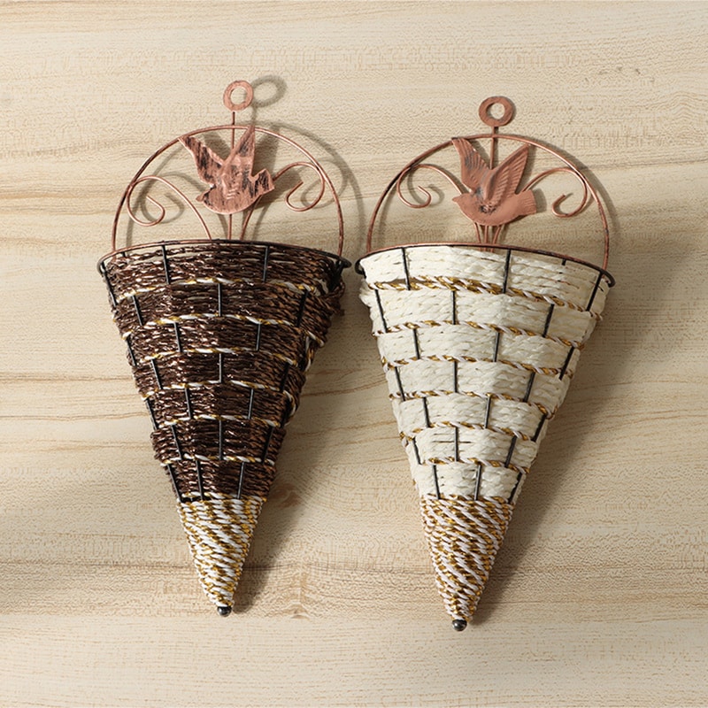 Wicker Rattan Wall Hanging Planter Conical Shaped Flower Pot For Garden And Home Decor 0