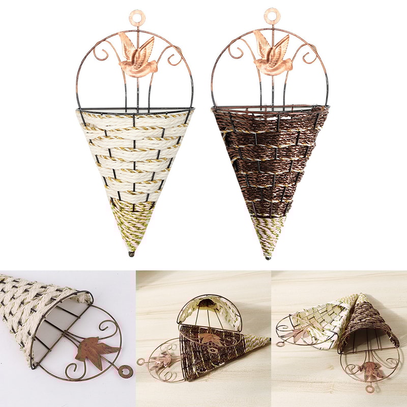 Wicker Rattan Wall Hanging Planter Conical Shaped Flower Pot For Garden And Home Decor 1