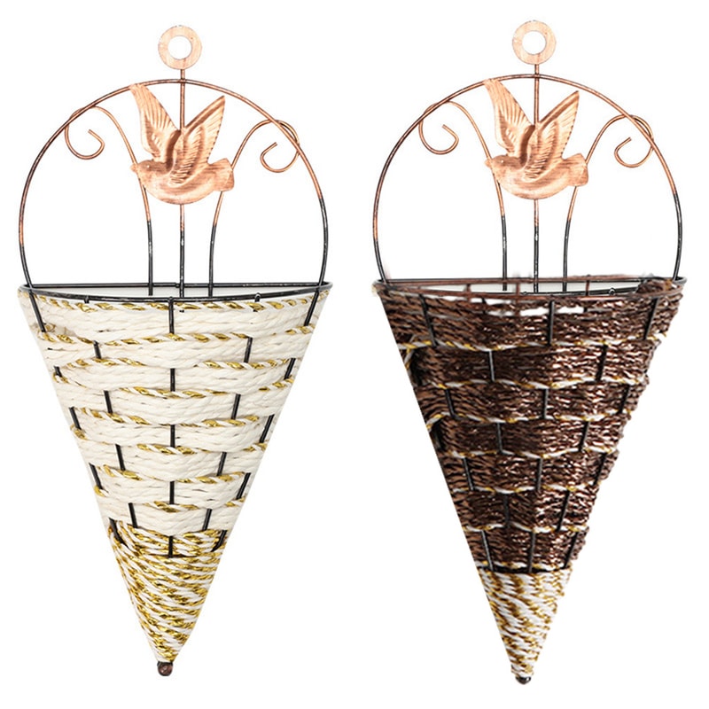 Wicker Rattan Wall Hanging Planter Conical Shaped Flower Pot For Garden And Home Decor 2