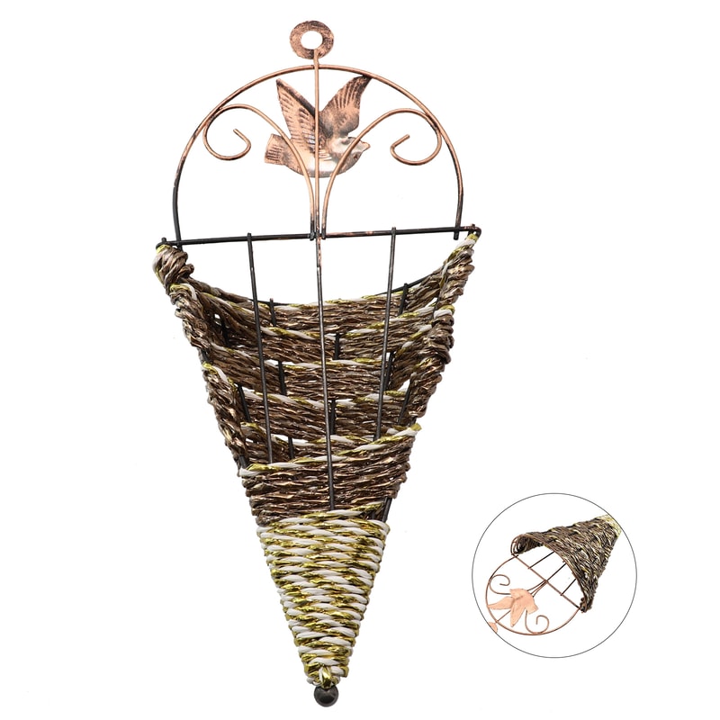Wicker Rattan Wall Hanging Planter Conical Shaped Flower Pot For Garden And Home Decor 5