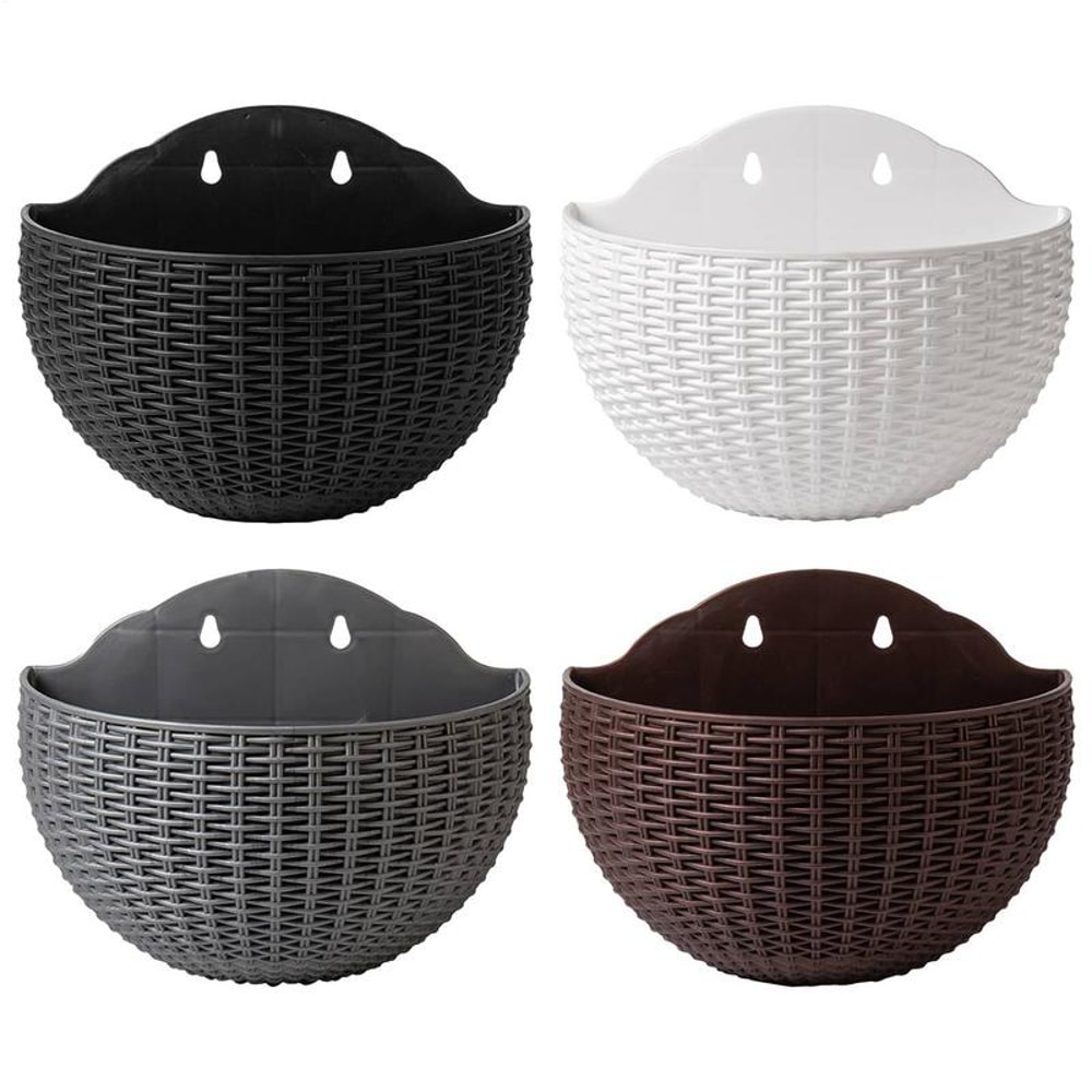 Wall Mounted Imitation Rattan Flower Basket Semi Circular Hanging Planter For Garden Decor 0