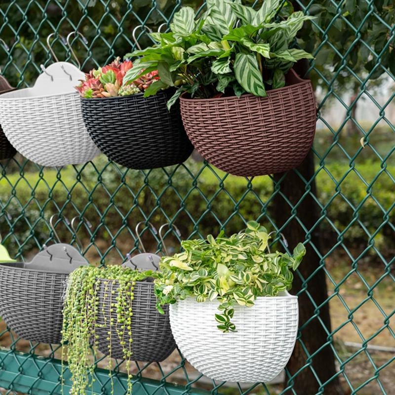 Wall Mounted Imitation Rattan Flower Basket Semi Circular Hanging Planter For Garden Decor 1