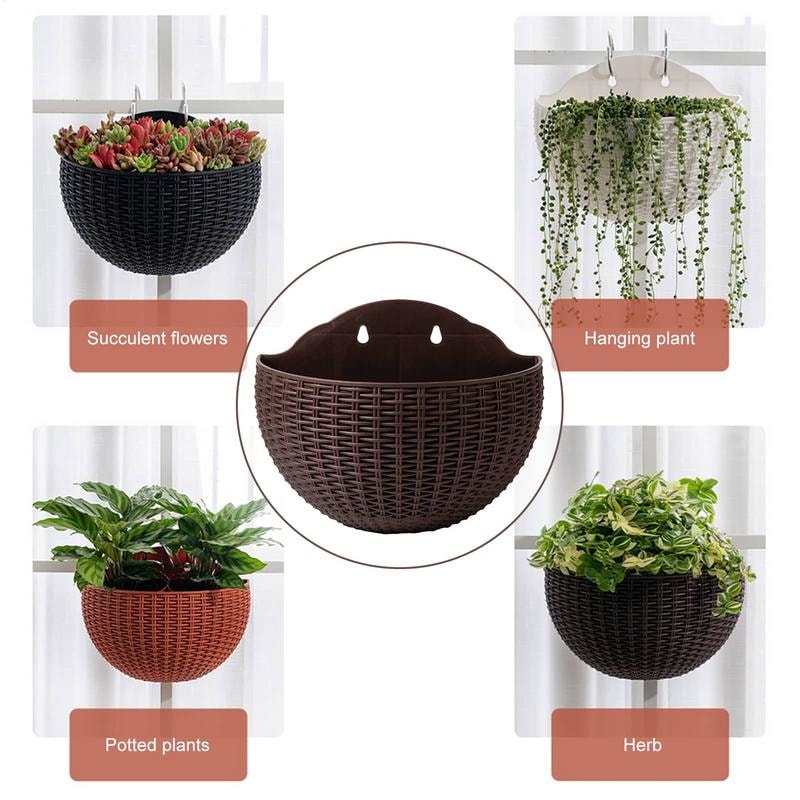 Wall Mounted Imitation Rattan Flower Basket Semi Circular Hanging Planter For Garden Decor 4