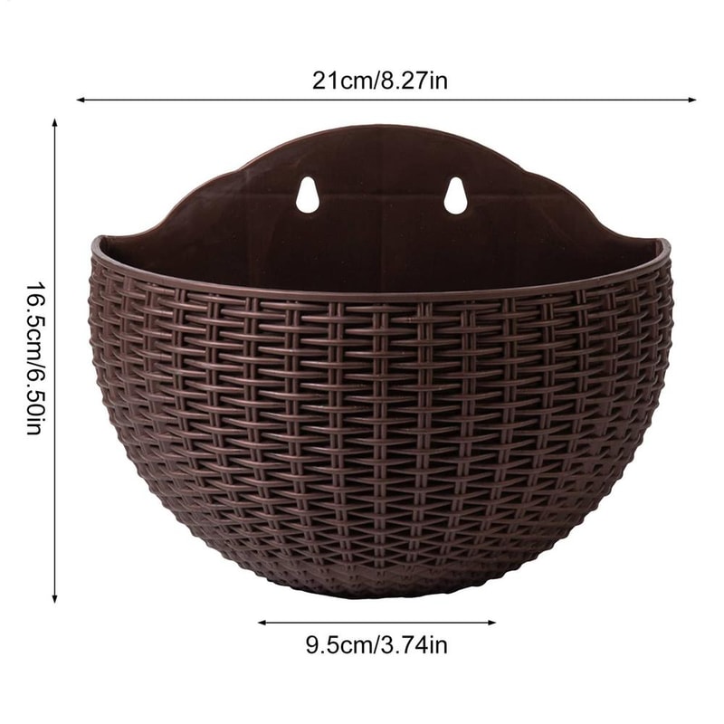Wall Mounted Imitation Rattan Flower Basket Semi Circular Hanging Planter For Garden Decor 5