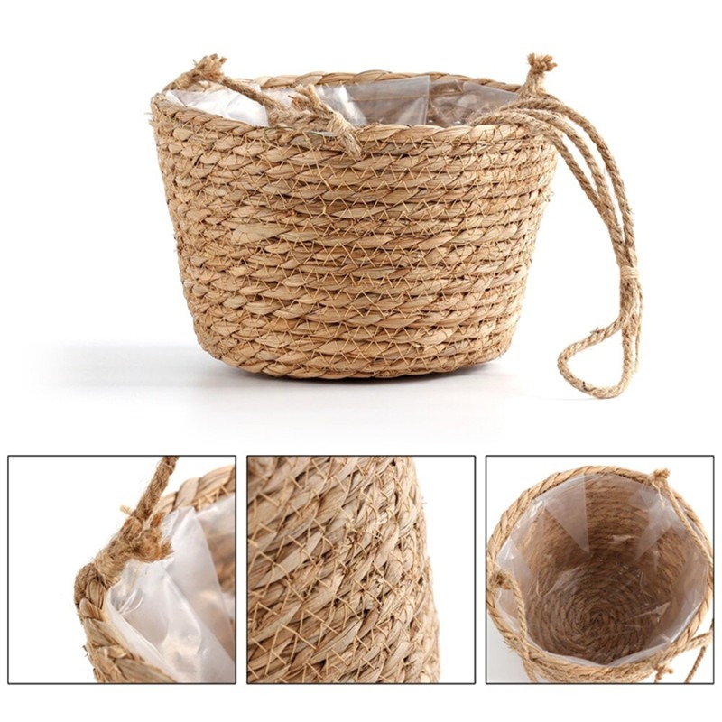 Braided Jute Rope Plant Storage Basket Indoor Outdoor Hanging Flower Pot Stand 4