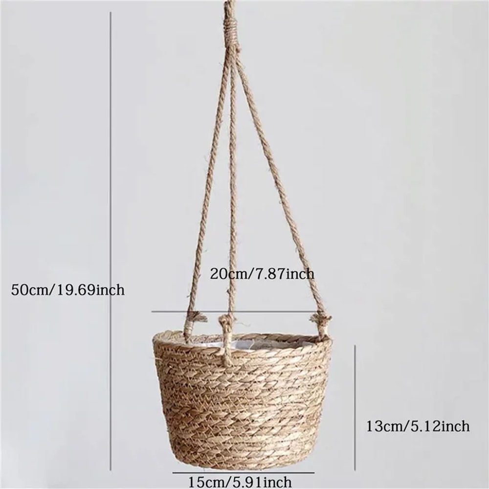 Braided Jute Rope Plant Storage Basket Indoor Outdoor Hanging Flower Pot Stand 5