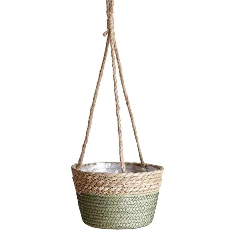 Braided Jute Rope Plant Storage Basket Indoor Outdoor Hanging Flower Pot Stand 6