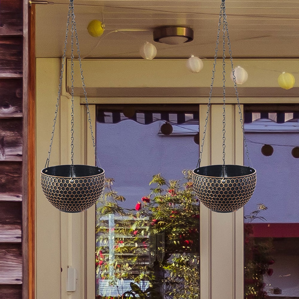 Imitation Rattan Woven Hanging Basket Flower Pot With Chain Home Garden Plant Holder 3