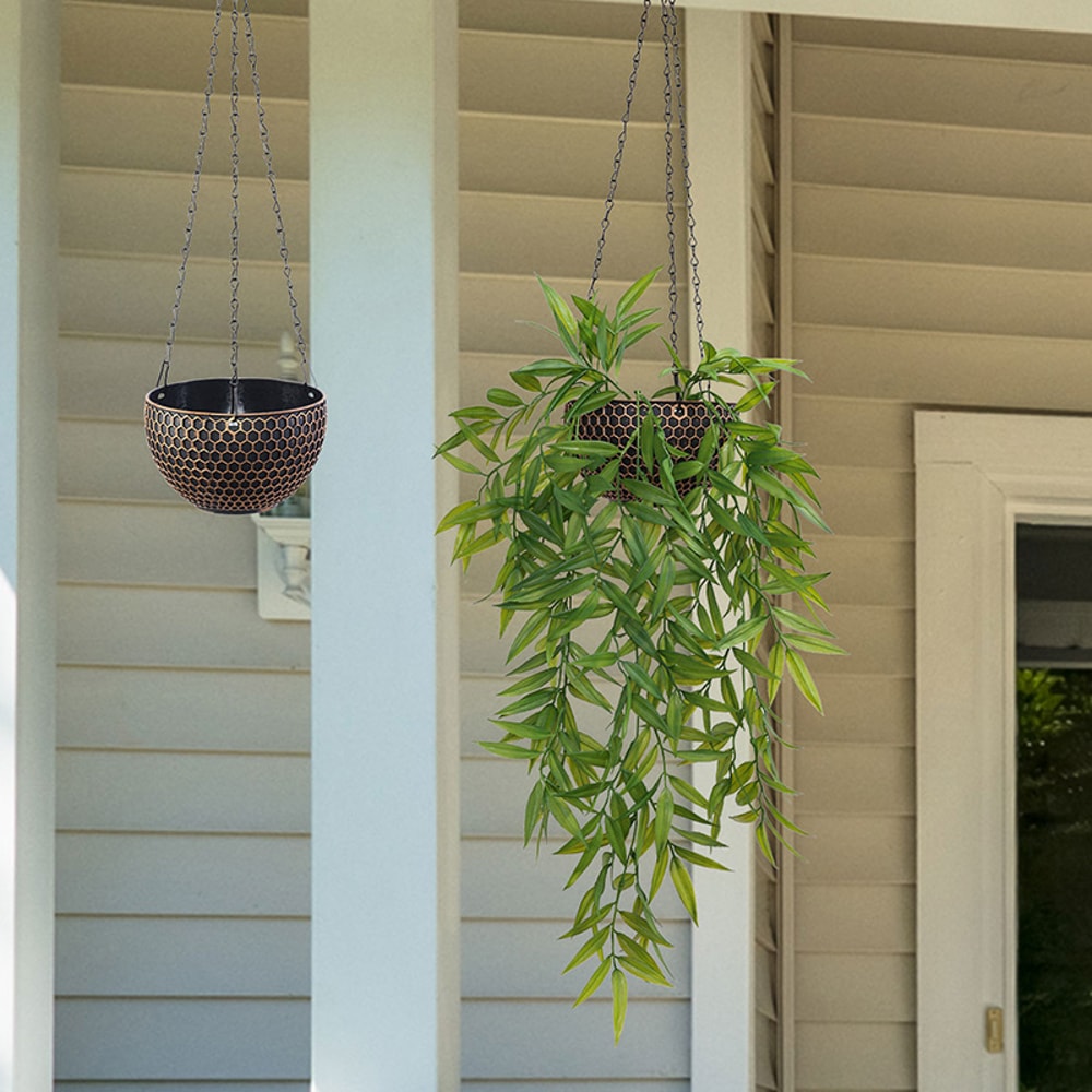 Imitation Rattan Woven Hanging Basket Flower Pot With Chain Home Garden Plant Holder 4