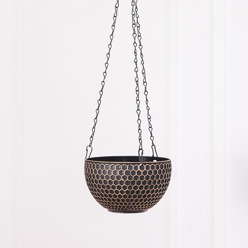 Imitation Rattan Woven Hanging Basket Flower Pot With Chain Home Garden Plant Holder 5