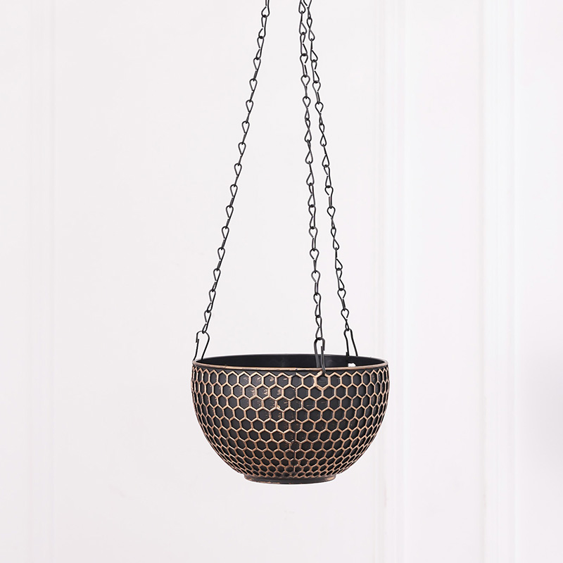 Imitation Rattan Woven Hanging Basket Flower Pot With Chain Home Garden Plant Holder 5