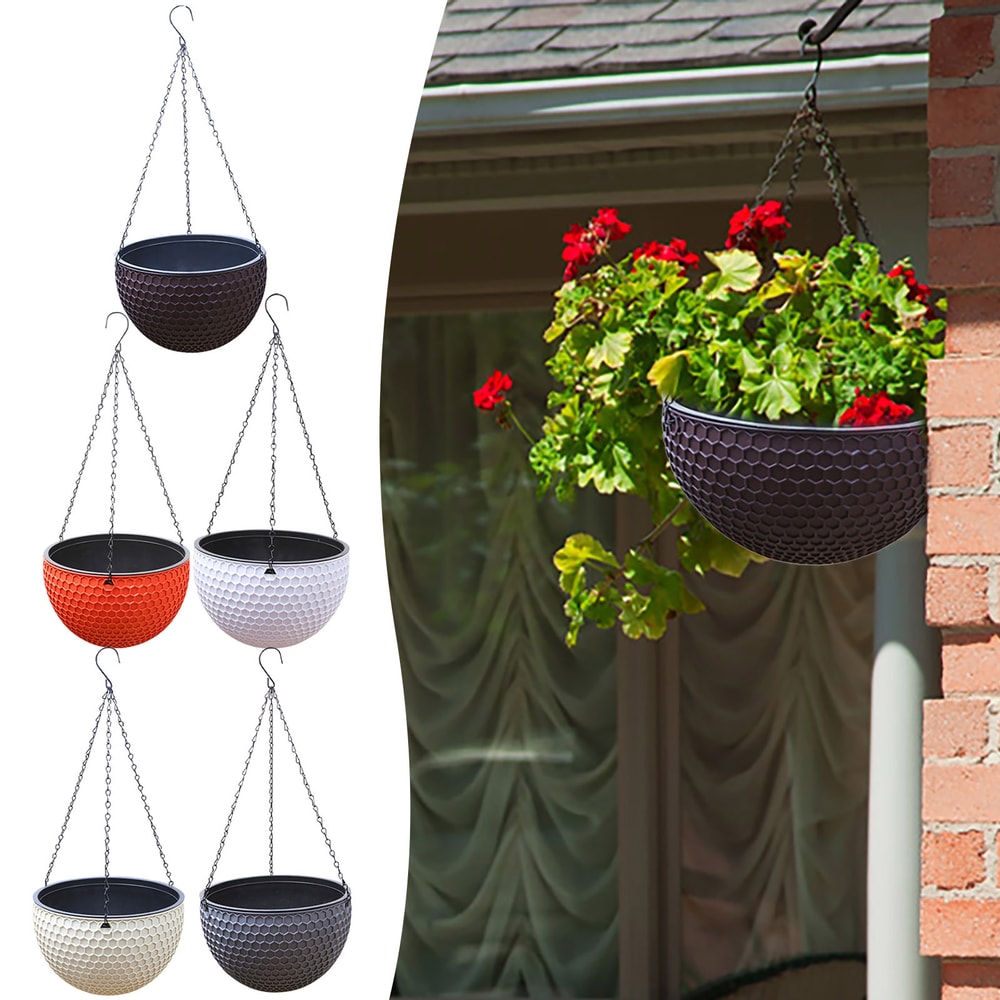 Hanging Basket Planter Premium Round Plastic Garden Pot With Drainer Chain For Hanging Flowers 1
