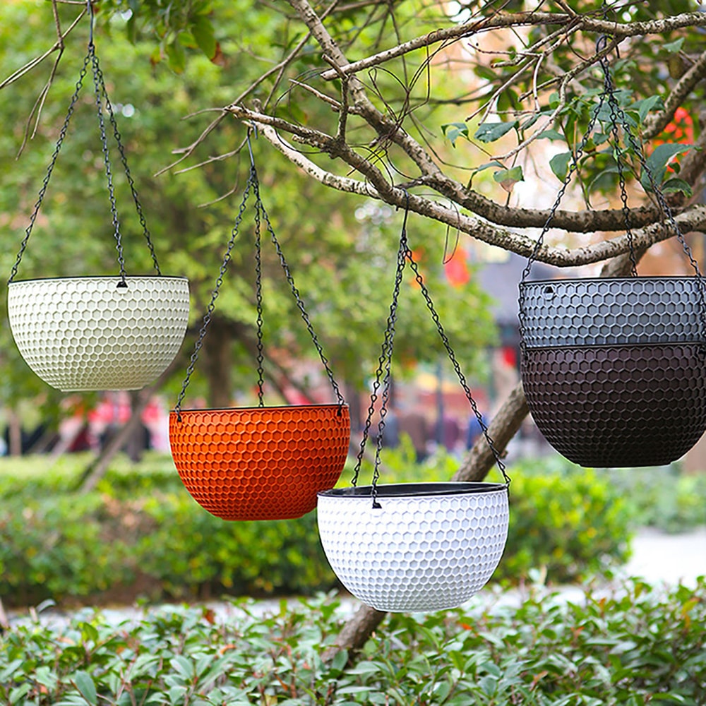 Hanging Basket Planter Premium Round Plastic Garden Pot With Drainer Chain For Hanging Flowers 2