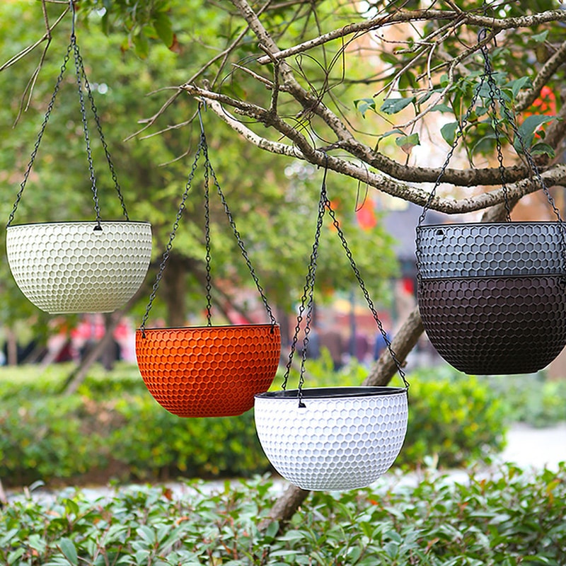 Hanging Basket Planter Premium Round Plastic Garden Pot With Drainer Chain For Hanging Flowers 2