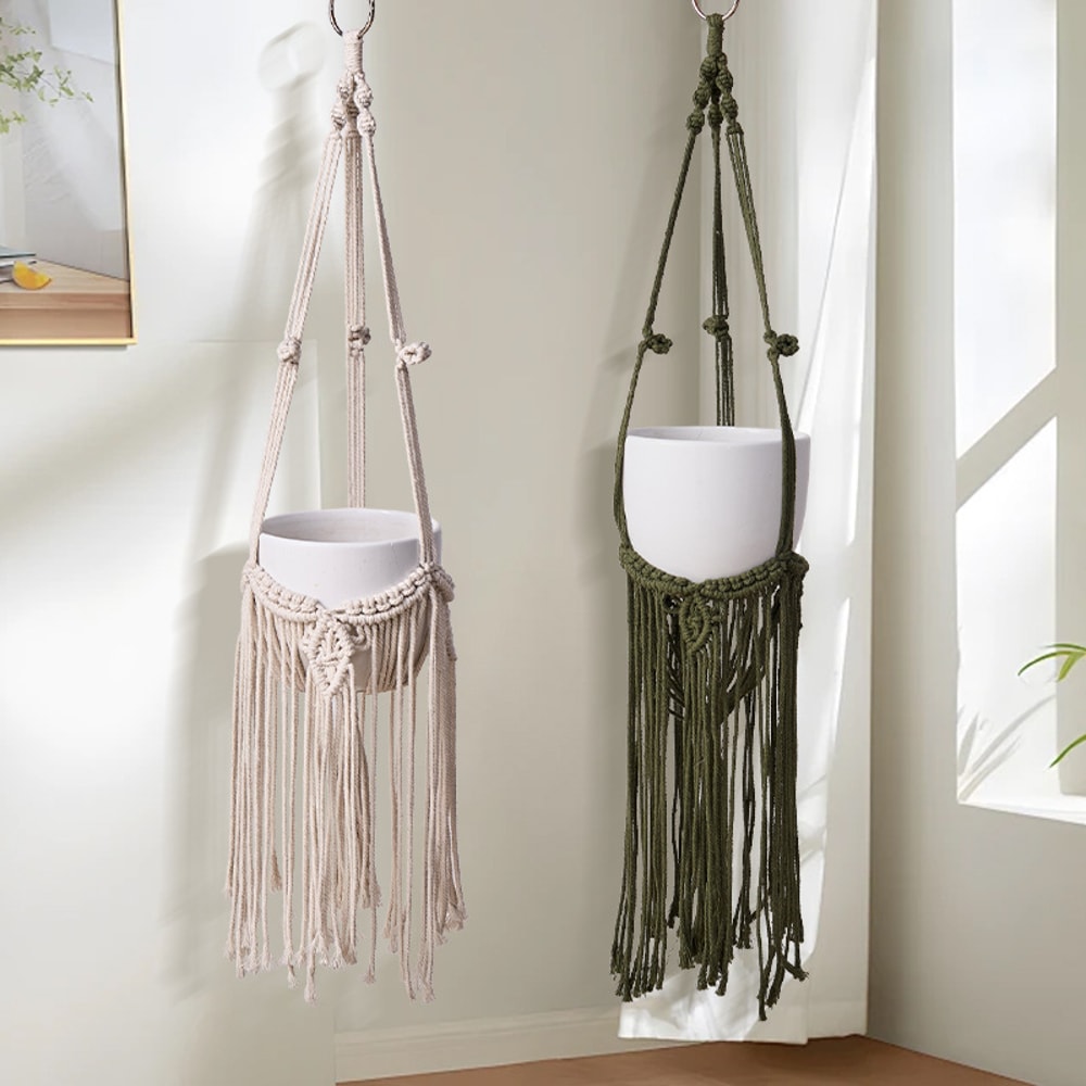 Bohemian Woven Tapestry Flower Basket Handwoven Hanging Plant Pot For Wall Decor Macrame Flowerpot 0