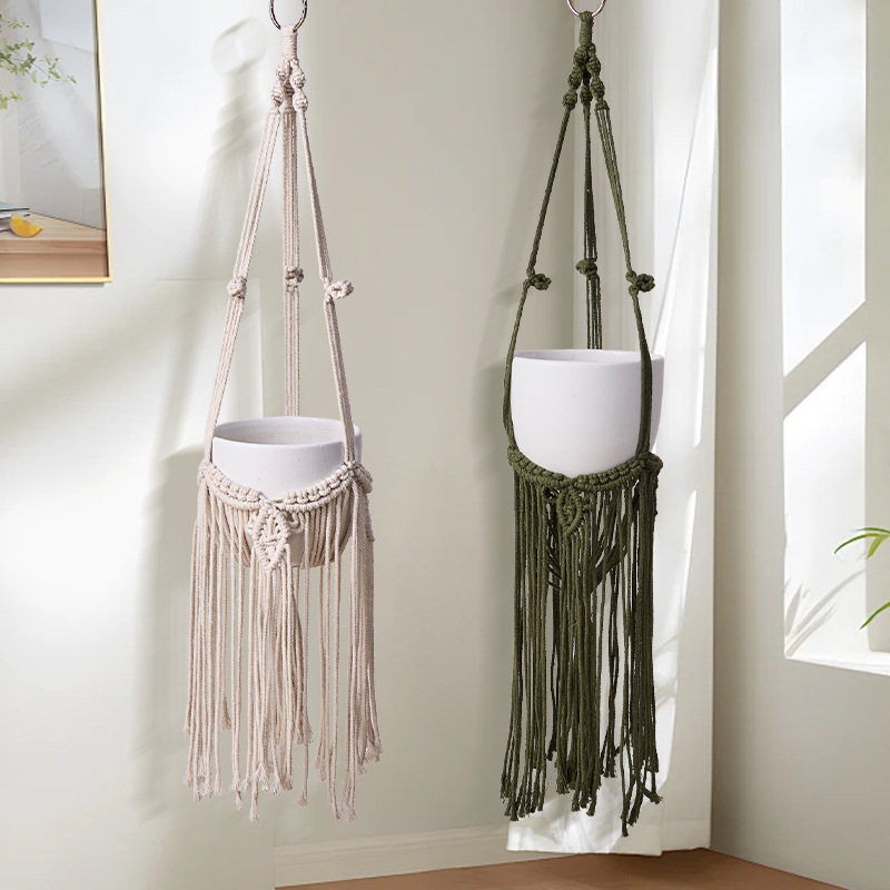 Bohemian Woven Tapestry Flower Basket Handwoven Hanging Plant Pot For Wall Decor Macrame Flowerpot 0