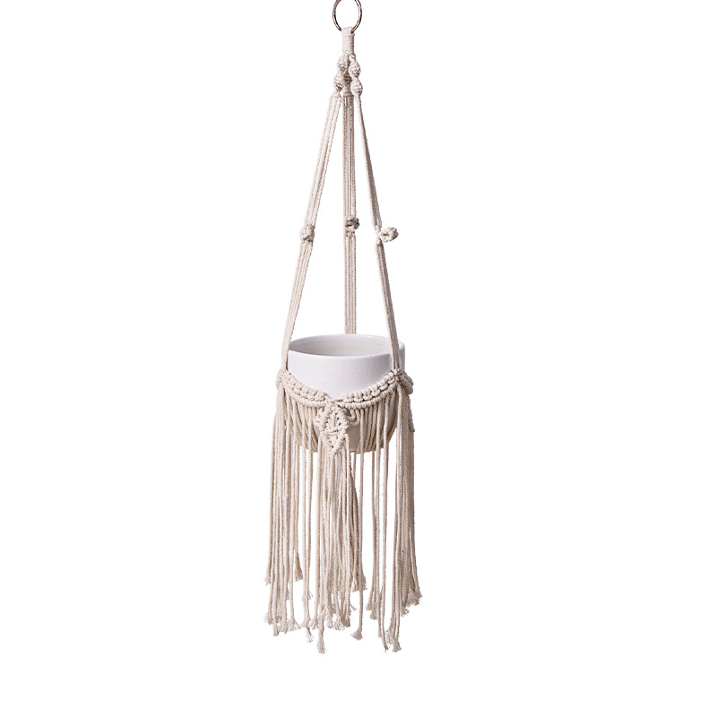 Bohemian Woven Tapestry Flower Basket Handwoven Hanging Plant Pot For Wall Decor Macrame Flowerpot 4