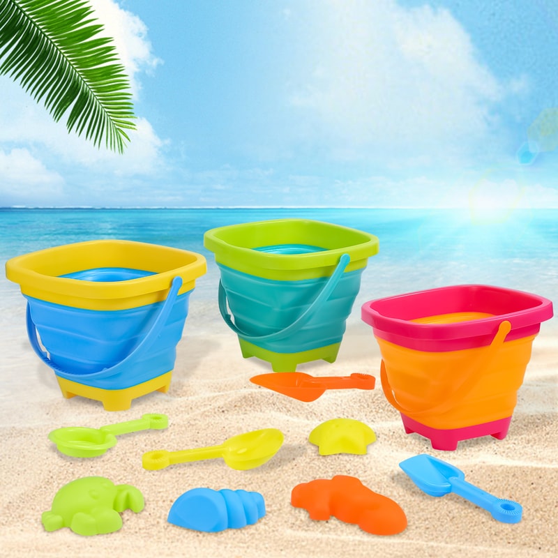 Collapsible Silicone Beach Toy Set for Kids Foldable Travel Bucket & Sand Toys for Summer Outdoor Fun