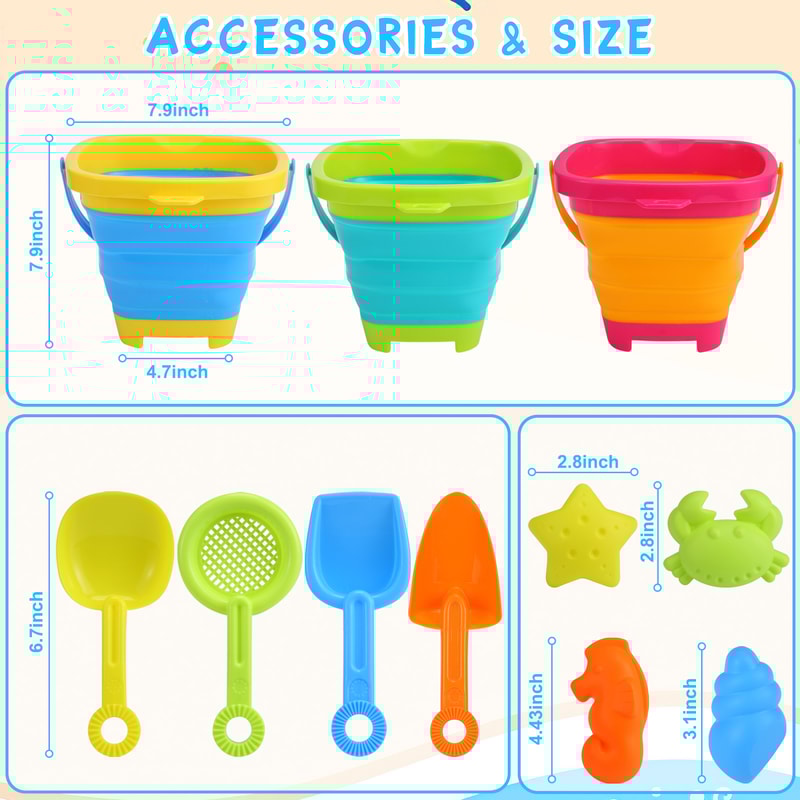 Collapsible Silicone Beach Toy Set for Kids Foldable Travel Bucket & Sand Toys for Summer Outdoor Fun