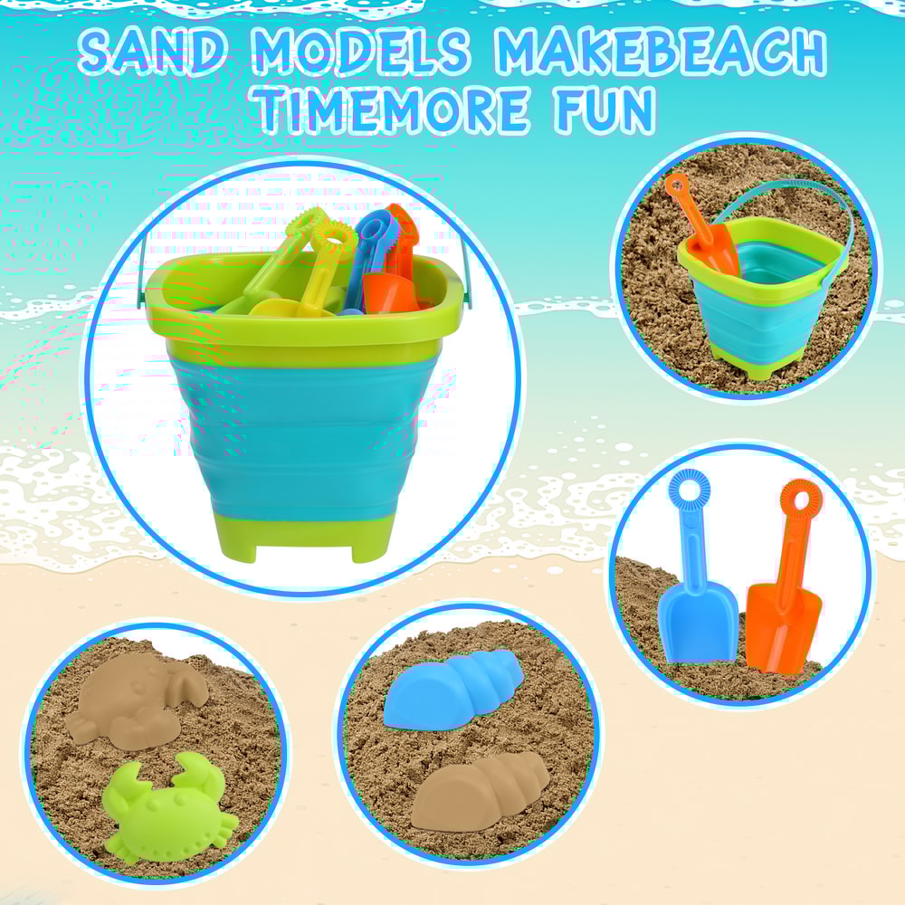 Collapsible Silicone Beach Toy Set for Kids Foldable Travel Bucket & Sand Toys for Summer Outdoor Fun