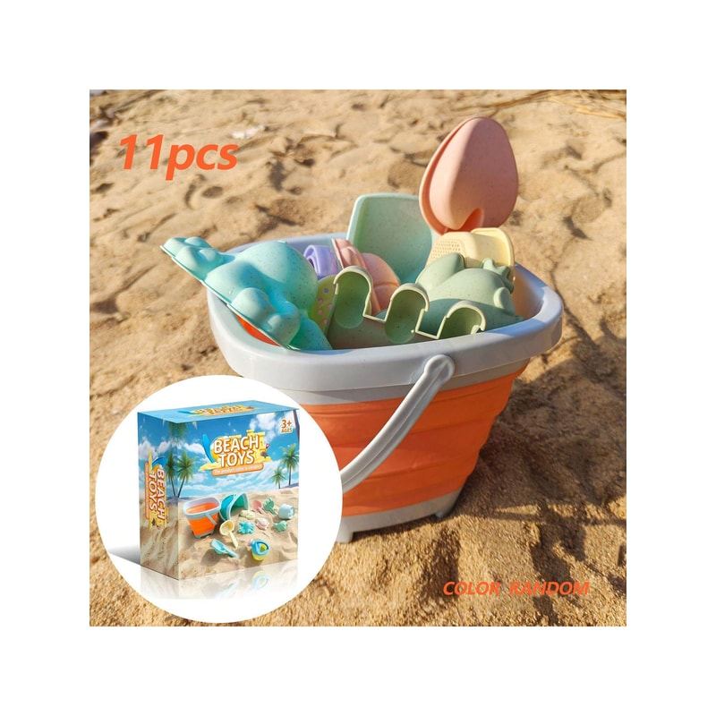 Kids Foldable Beach Bucket Set Soft Silicone With Shovels Rakes Molds Portable And Ideal For Beach 9