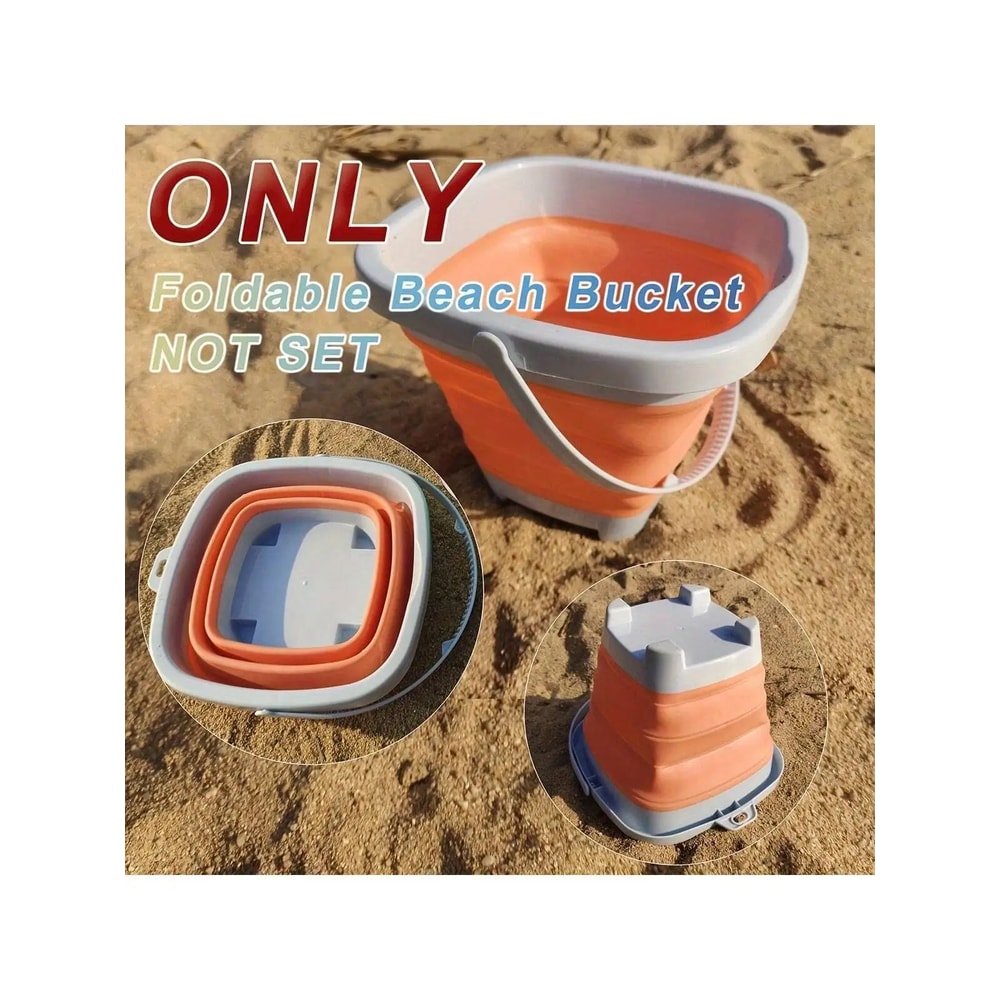 Kids Foldable Beach Bucket Set Soft Silicone With Shovels Rakes Molds Portable And Ideal For Beach 6