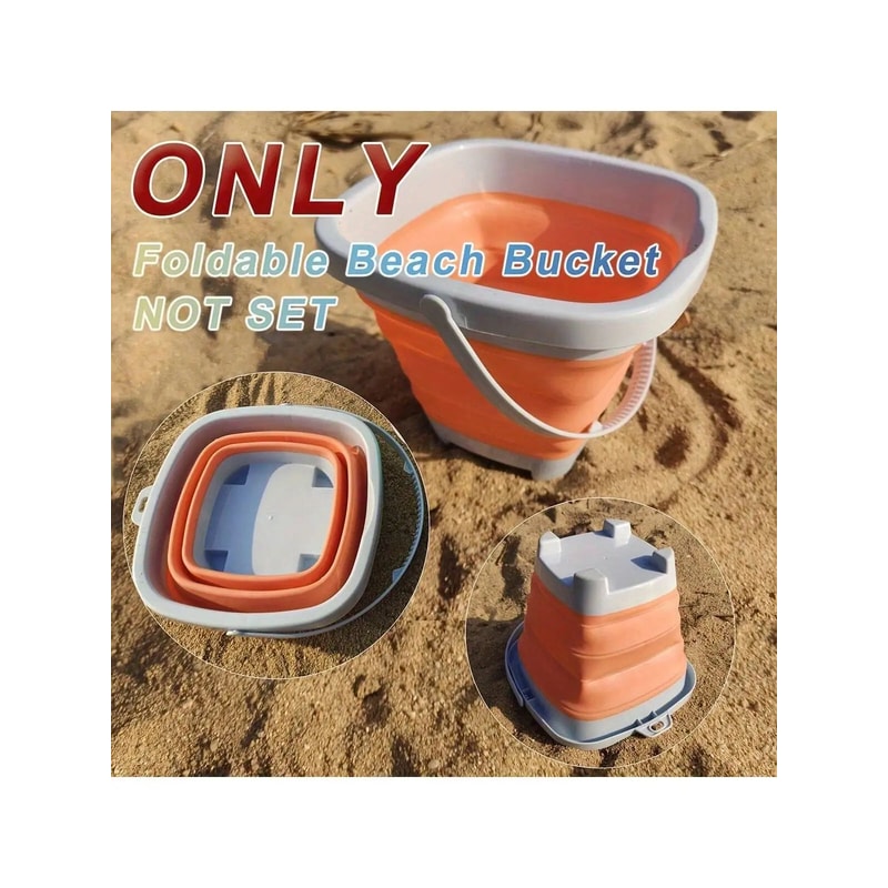 Kids Foldable Beach Bucket Set Soft Silicone With Shovels Rakes Molds Portable And Ideal For Beach 6