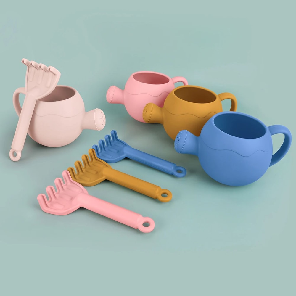 Baby Beach Toy Set for Kids Sand Play Rake Watering Pot & Silicone Beach Tools for Outdoor Fun