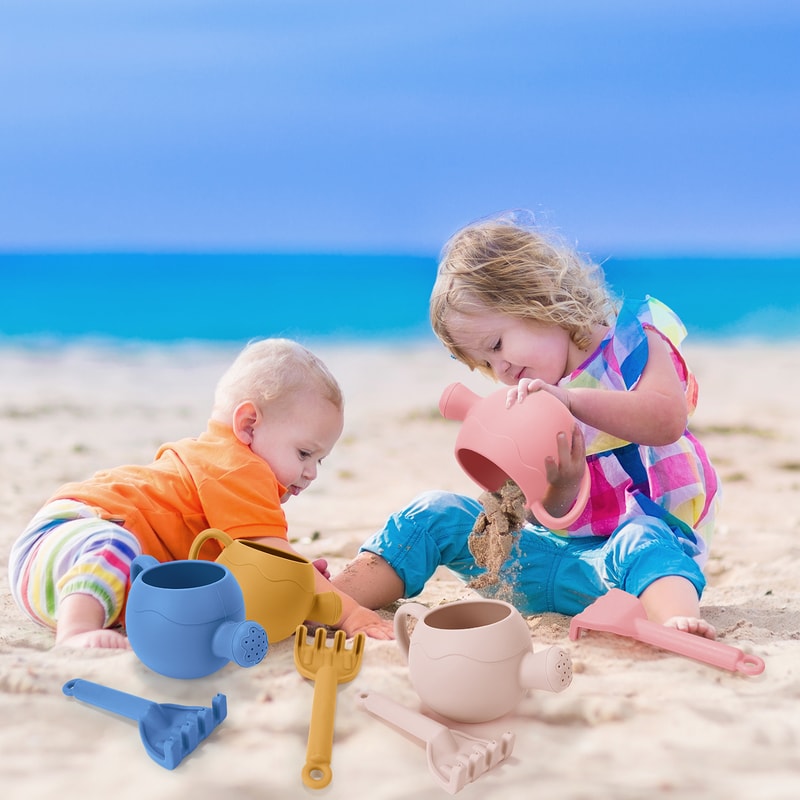 Baby Beach Toy Set for Kids Sand Play Rake Watering Pot & Silicone Beach Tools for Outdoor Fun