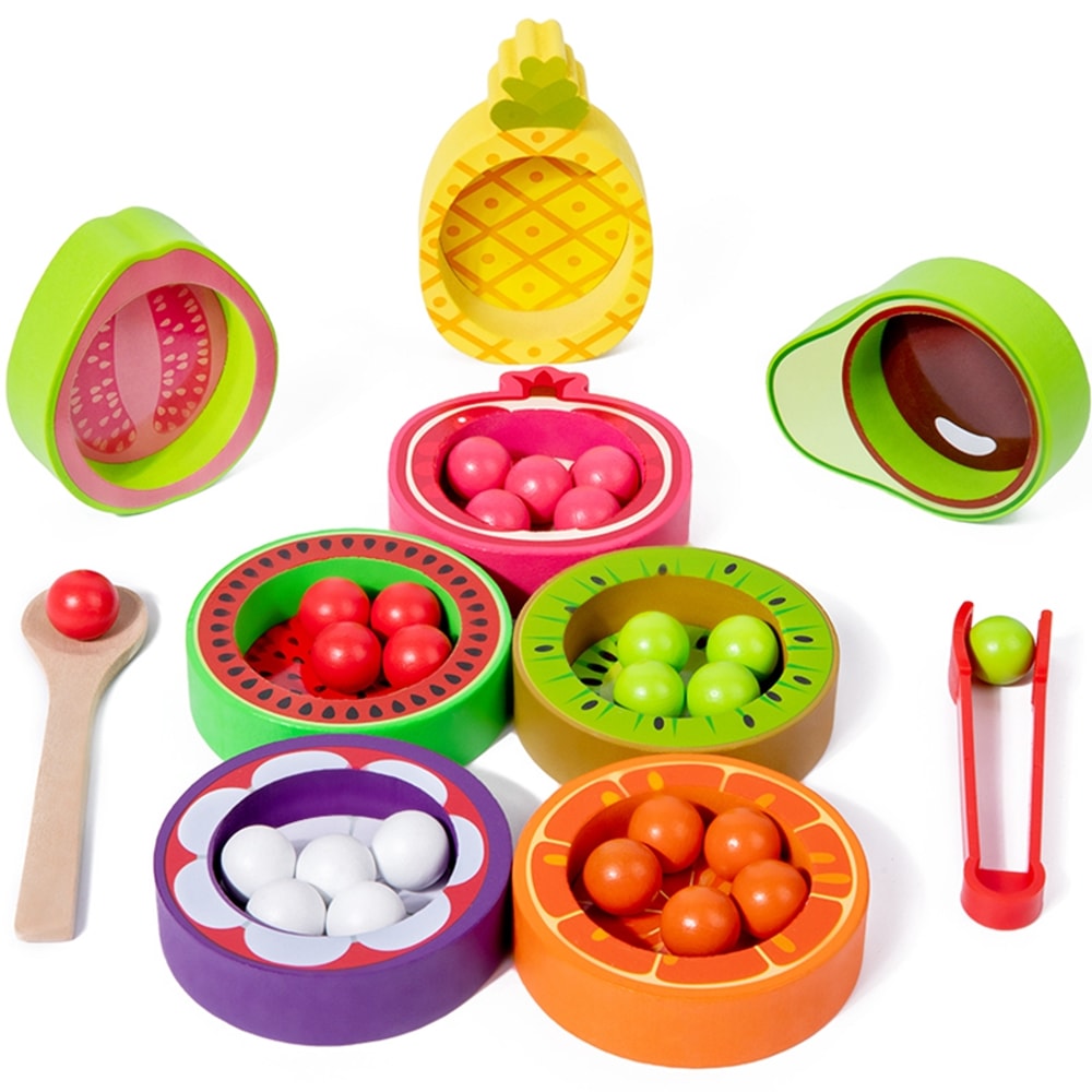 Montessori Wooden Color Matching Fruit Puzzle Educational Cognitive Bead Fine Motor Skills Toy for Kids