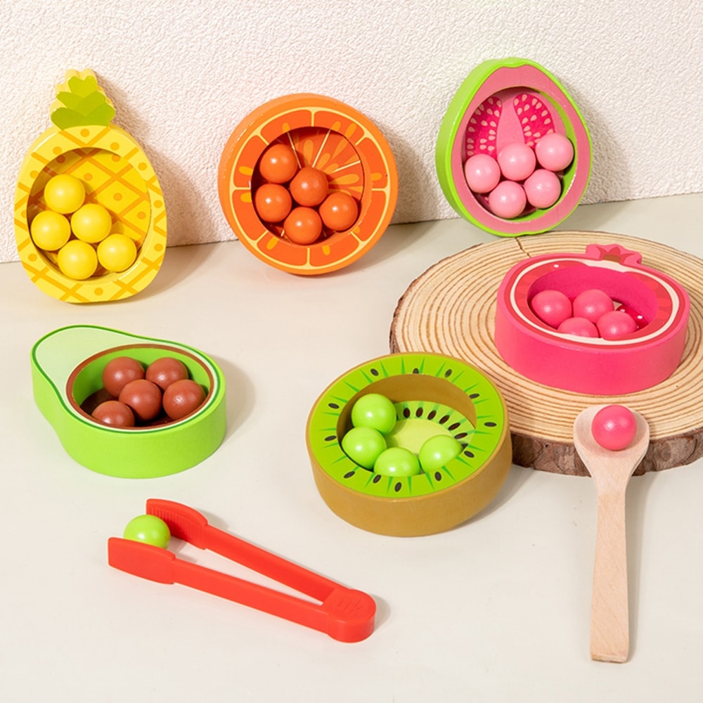 Montessori Wooden Color Matching Fruit Puzzle Educational Cognitive Bead Fine Motor Skills Toy for Kids
