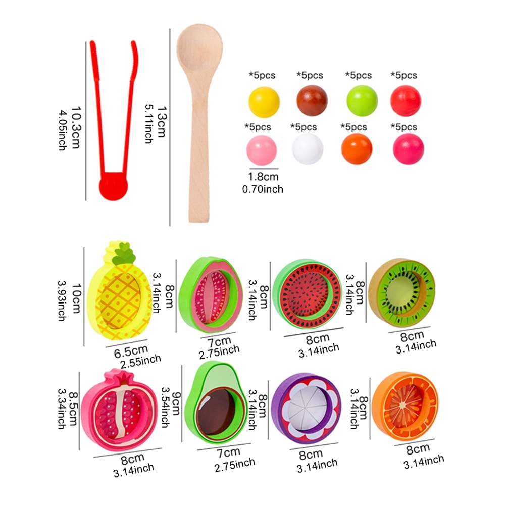 Montessori Wooden Color Matching Fruit Puzzle Educational Cognitive Bead Fine Motor Skills Toy for Kids