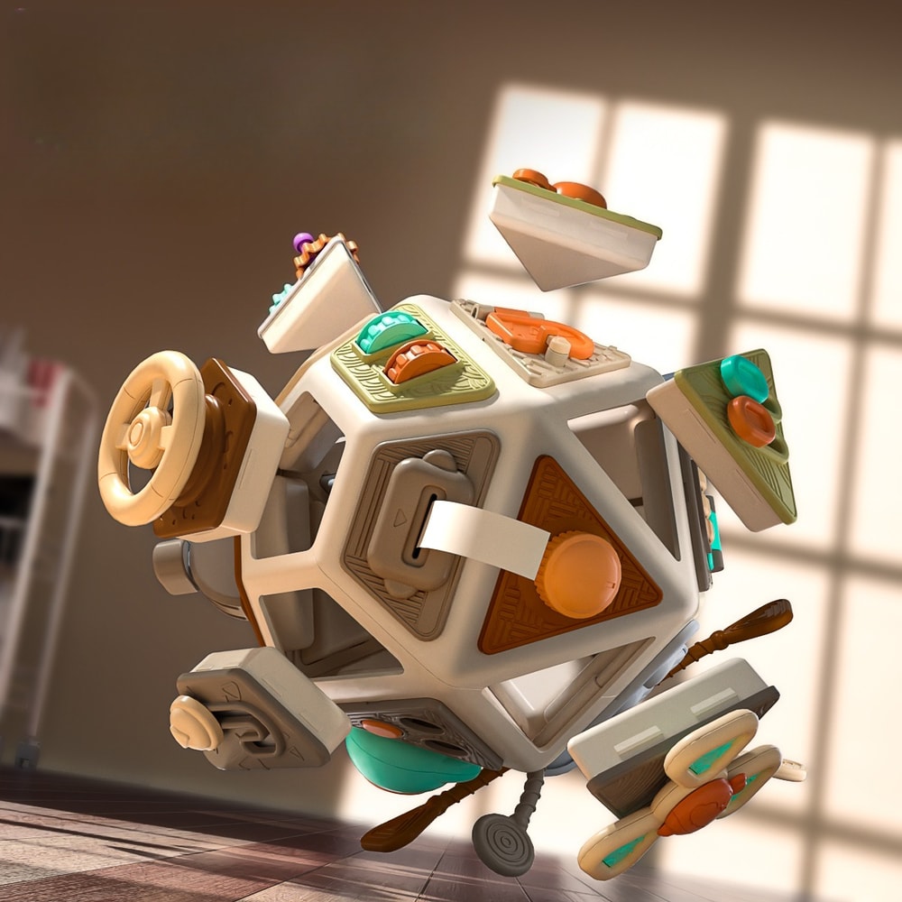 Montessori Baby Busy Board Cube Sensory Toys Toddler Educational Travel Lock Box for Fine Motor Skill Development