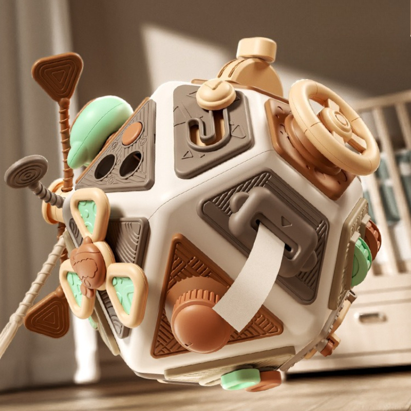 Montessori Baby Busy Board Cube Sensory Toys Toddler Educational Travel Lock Box for Fine Motor Skill Development