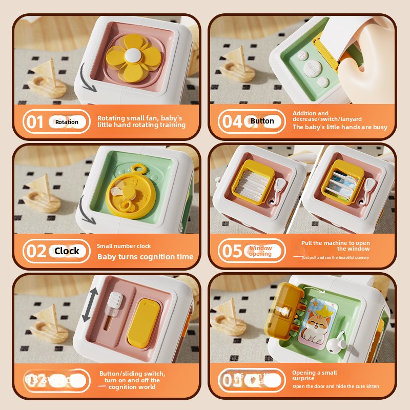 Montessori Sensory Busy Board Educational Practice Skills Drawer Cube For Kids 3