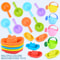 Floating Boat Bath Toy for Kids Colorful Stacked Boat Playset with Spoon and Water Bottle
