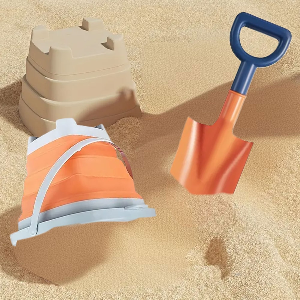 Childrens Beach Toy Set With Shovel Folding Bucket And Sand Pointed Toy Perfect For WaterSnow Play 4