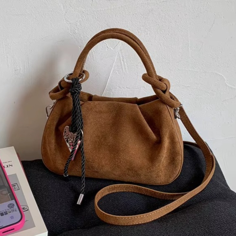 Soft Suede Shoulder Bag for Women Small Crossbody Handbag with Short Handle