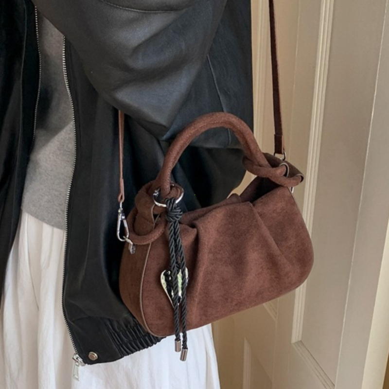 Soft Suede Shoulder Bag for Women Small Crossbody Handbag with Short Handle