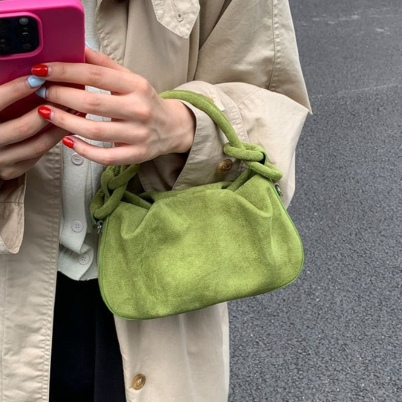 Soft Suede Shoulder Bag for Women Small Crossbody Handbag with Short Handle