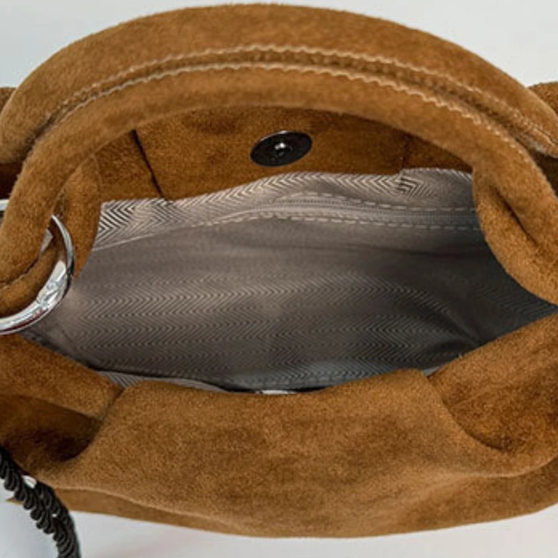 Soft Suede Shoulder Bag for Women Small Crossbody Handbag with Short Handle