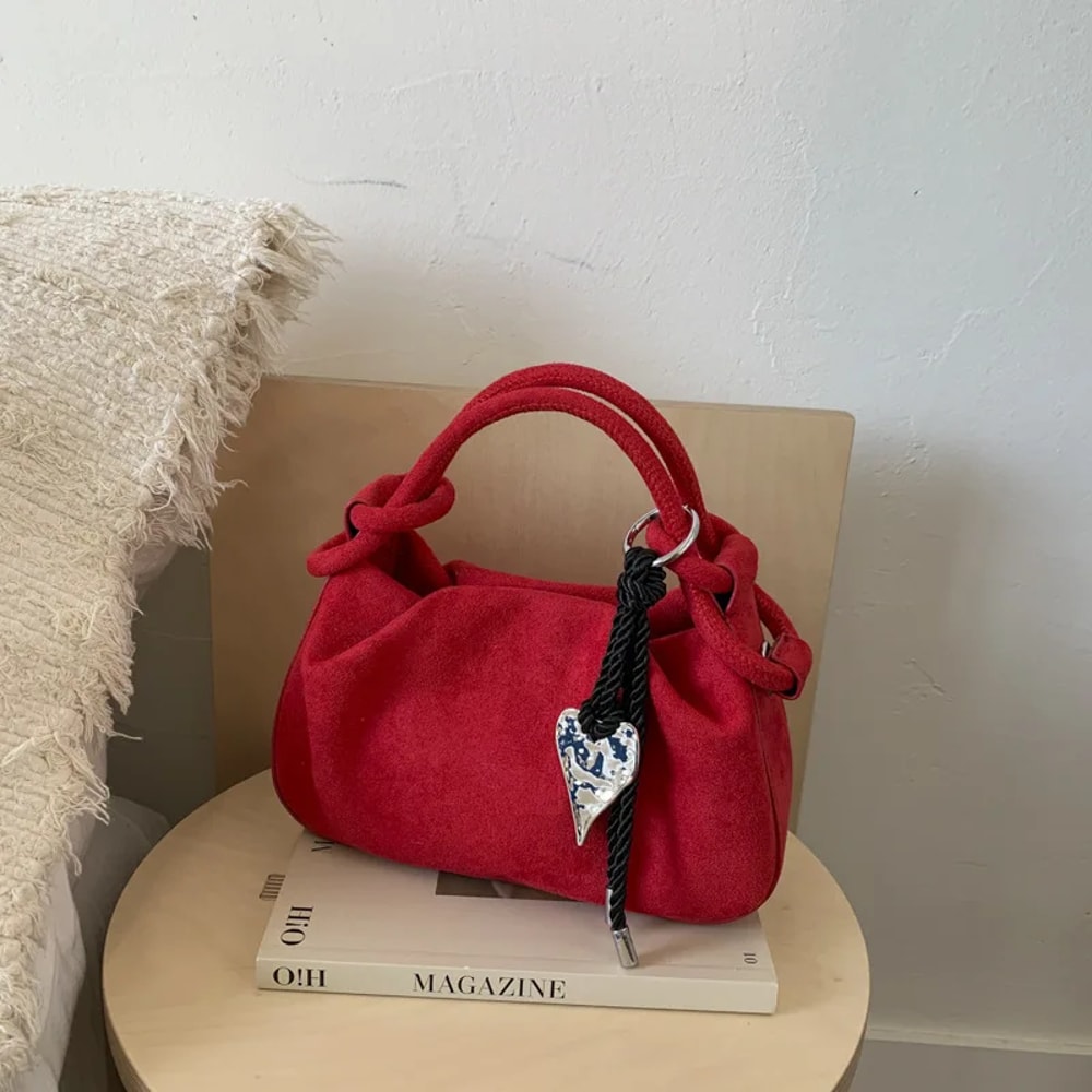 Soft Suede Shoulder Bag for Women Small Crossbody Handbag with Short Handle