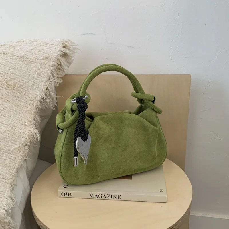 Soft Suede Shoulder Bag for Women Small Crossbody Handbag with Short Handle