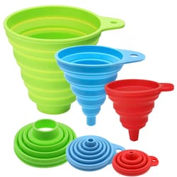 multi-purpose silicone funnel set for kitchen use perfect for bottles, liquids, and powder transfer