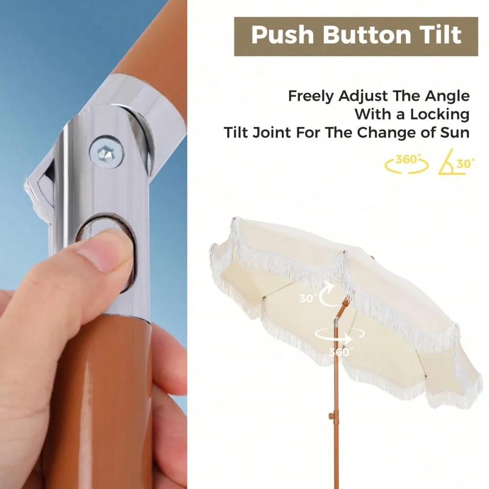 Fringe Beach Umbrella With Sand Anchor Windproof Portable Patio Umbrella 2