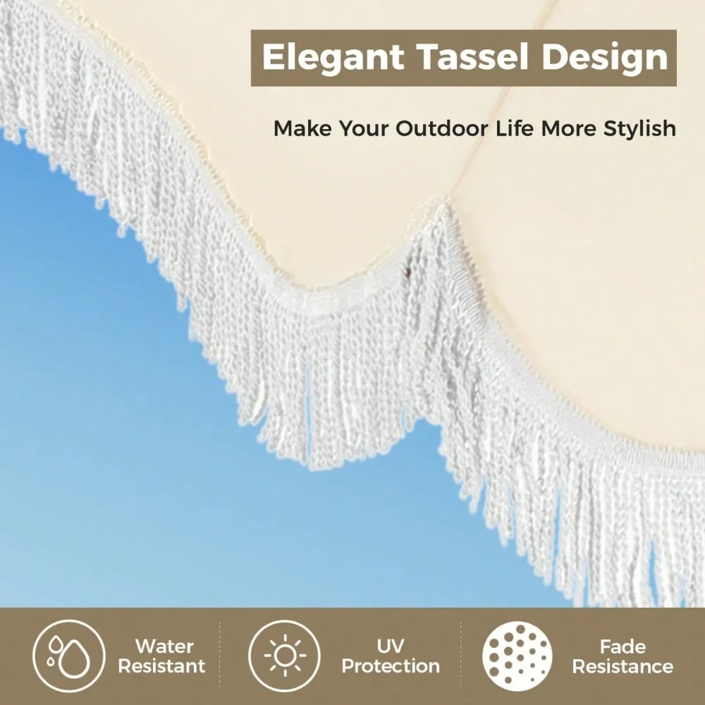 Fringe Beach Umbrella With Sand Anchor Windproof Portable Patio Umbrella 3