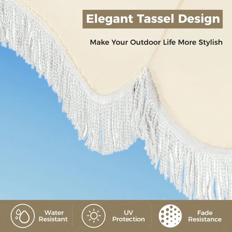 Fringe Beach Umbrella With Sand Anchor Windproof Portable Patio Umbrella 3