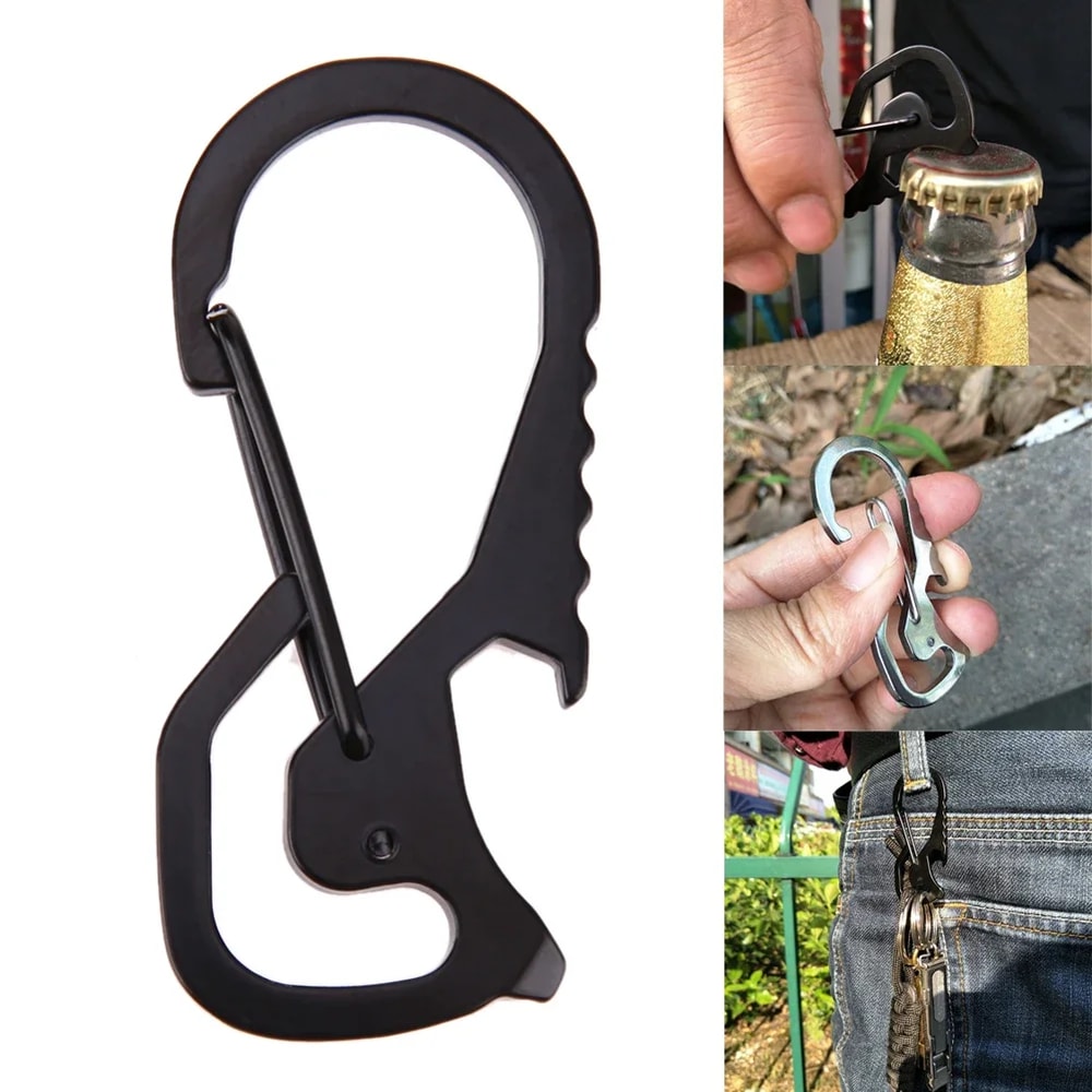 Stainless Steel Carabiner Bottle Opener Keychain With Hex Driver 1