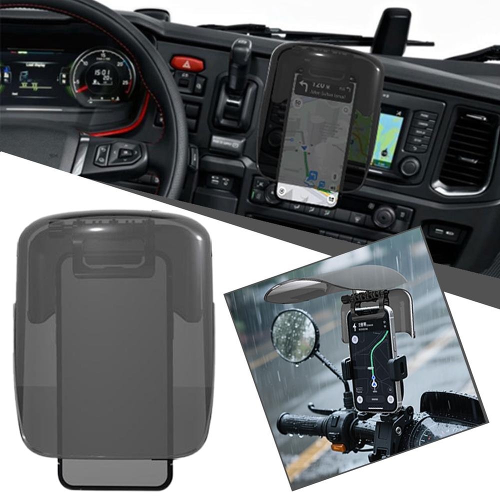 Universal motorcycle phone mount with Sun Visor Rain Shield for Bikes and Scooters