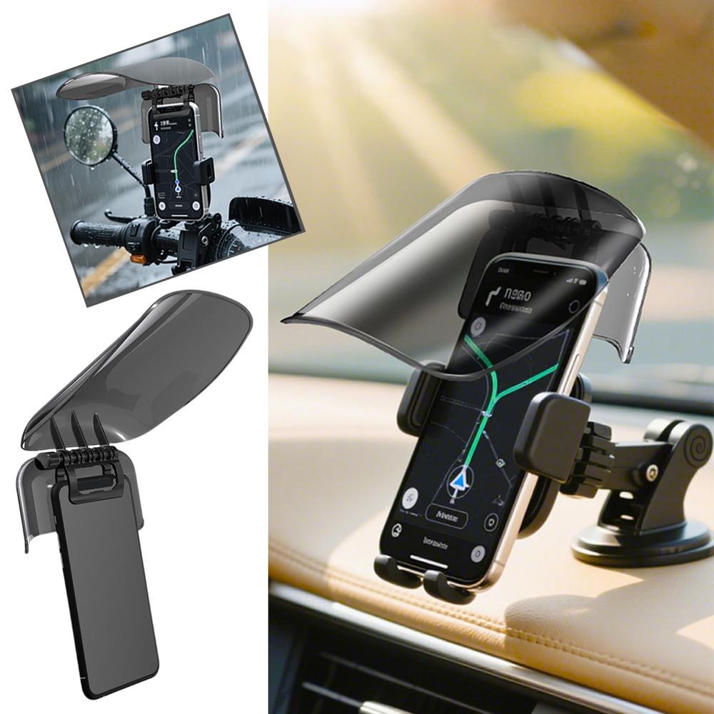 Universal motorcycle phone mount with Sun Visor Rain Shield for Bikes and Scooters